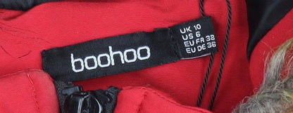 Boohoo Women’s Red Faux Fur Hooded Parka Coat Size 10