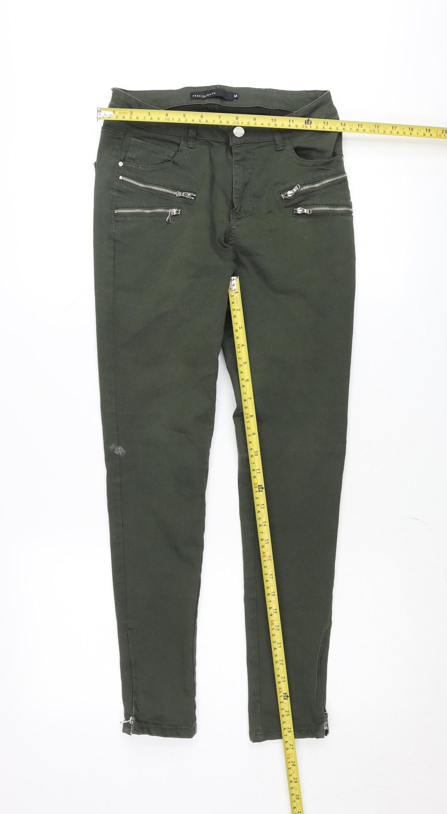 Freequent Women's Green Skinny Zip Jeggings Size M