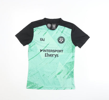 Football Camp FAI Boys Green Black Short Sleeve T-Shirt Size YS Polyester Sportswear