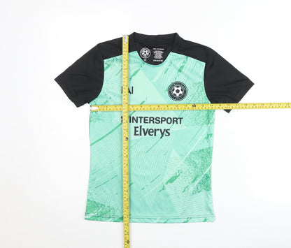 Football Camp FAI Boys Green Black Short Sleeve T-Shirt Size YS Polyester Sportswear