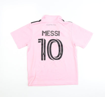 Adidas Boys Pink Inter Miami CF Messi 10 Football Jersey T-Shirt Size 6 Years