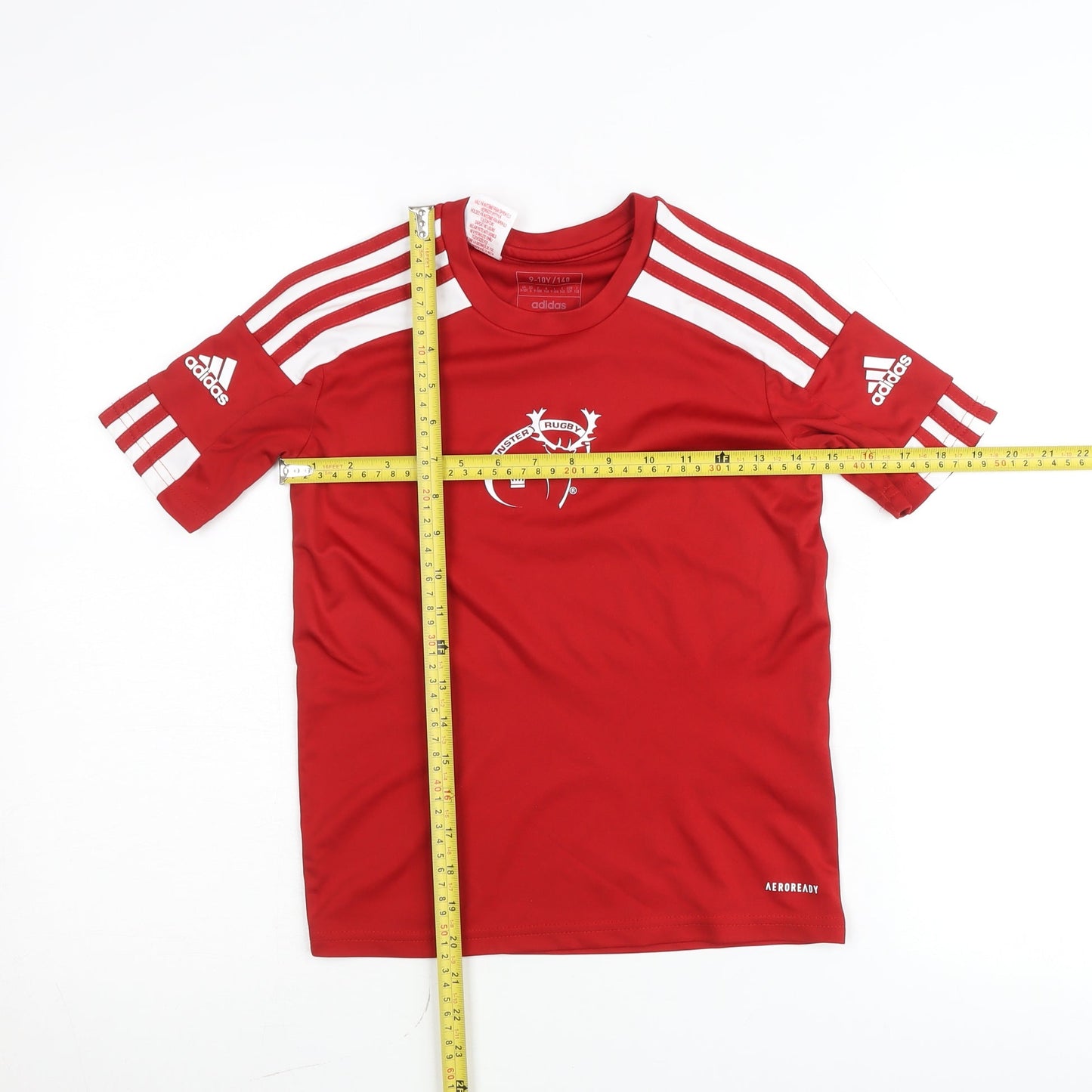 Adidas Boys Red 9-10 Years Rugby Aeroready Short Sleeve Sports T-Shirt