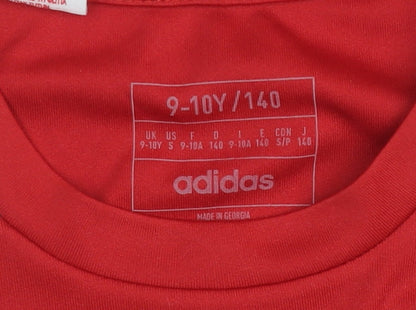 Adidas Boys Red 9-10 Years Rugby Aeroready Short Sleeve Sports T-Shirt