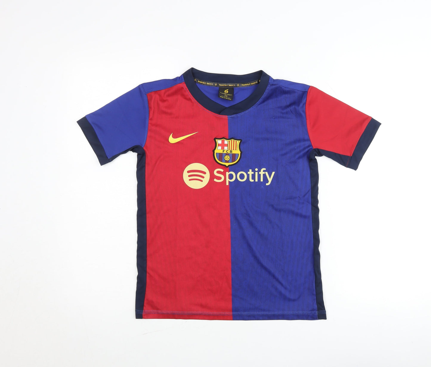 SaoViet Sport Boys Blue Red Barcelona Football Shirt Size 11 Short Sleeve Polyester