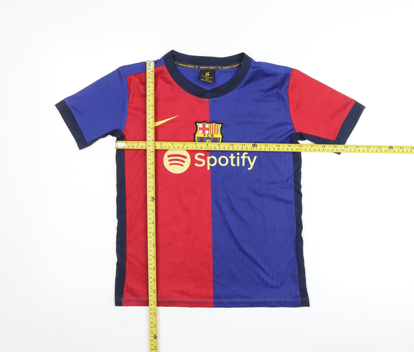 SaoViet Sport Boys Blue Red Barcelona Football Shirt Size 11 Short Sleeve Polyester
