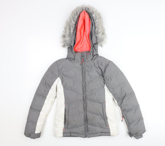 Mountain Warehouse Girls Grey Puffer Jacket 7-8 Years Hooded Winter Coat