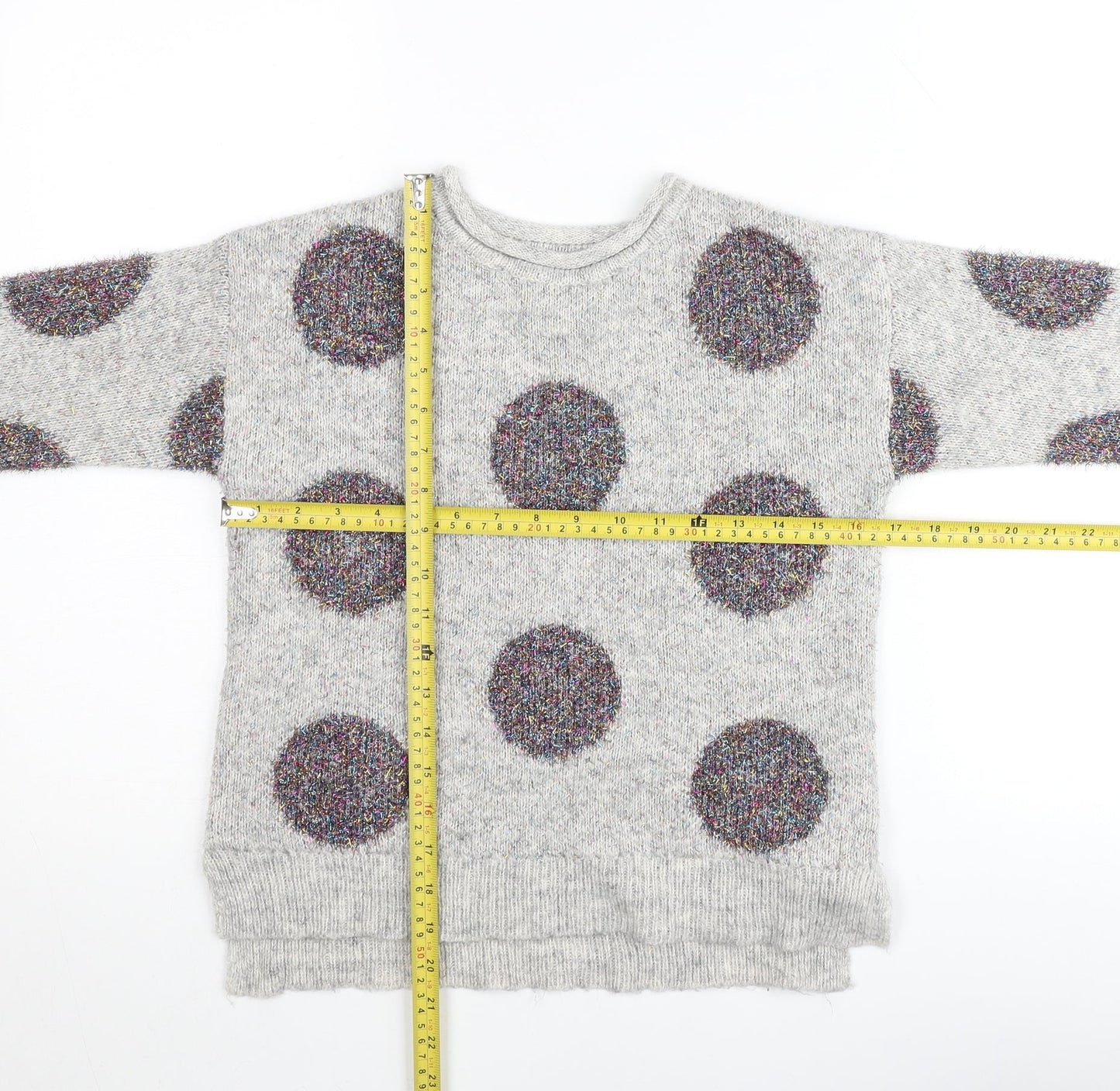 Zara Girls Grey Polka Dot Pullover Jumper 8-9 Years Knitwear Winter Collection