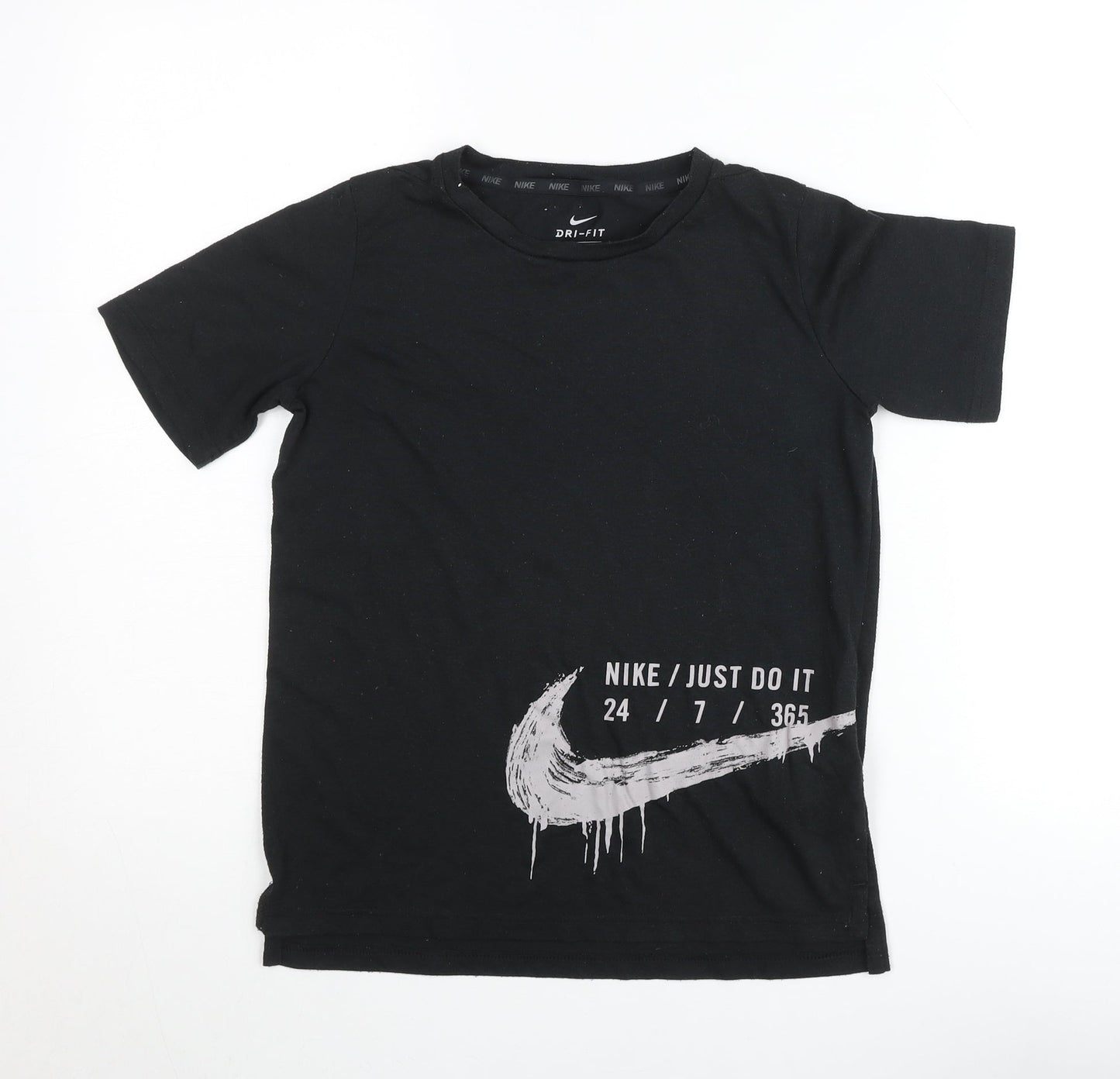 Nike Boys Black Dri-FIT T-Shirt 10-12 Years Short Sleeve Crew Neck Sports Top