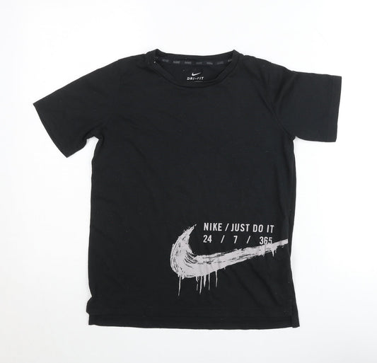 Nike Boys Black Dri-FIT T-Shirt 10-12 Years Short Sleeve Crew Neck Sports Top