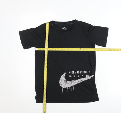 Nike Boys Black Dri-FIT T-Shirt 10-12 Years Short Sleeve Crew Neck Sports Top