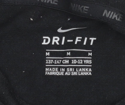 Nike Boys Black Dri-FIT T-Shirt 10-12 Years Short Sleeve Crew Neck Sports Top