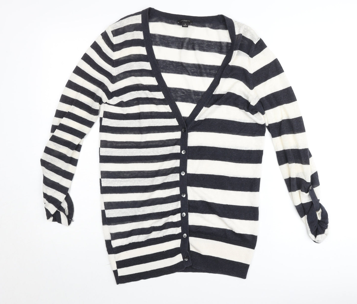 Ann Taylor Women’s Black White Stripe V-Neck Cardigan M