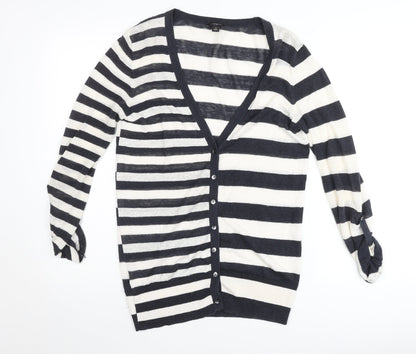 Ann Taylor Women’s Black White Stripe V-Neck Cardigan M