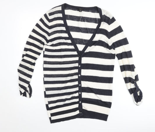 Ann Taylor Women’s Black White Stripe V-Neck Cardigan M