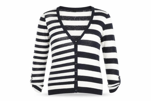 Ann Taylor Women’s Black White Stripe V-Neck Cardigan M