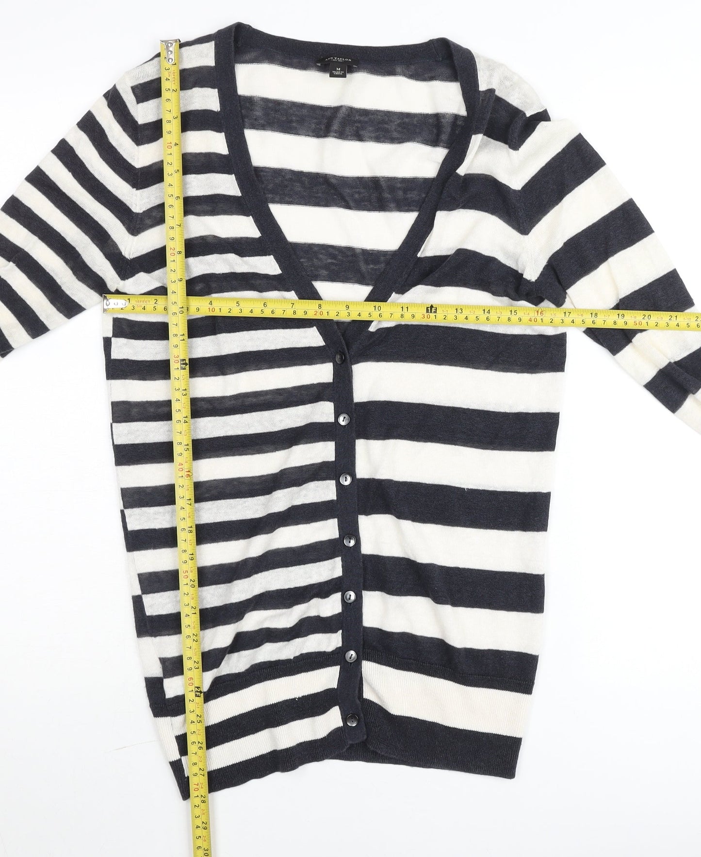 Ann Taylor Women’s Black White Stripe V-Neck Cardigan M