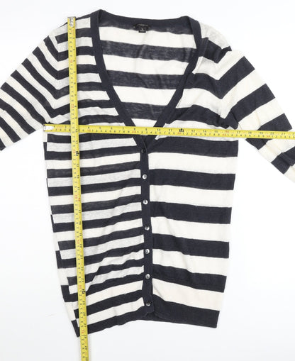 Ann Taylor Women’s Black White Stripe V-Neck Cardigan M