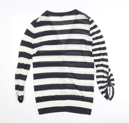 Ann Taylor Women’s Black White Stripe V-Neck Cardigan M
