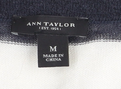 Ann Taylor Women’s Black White Stripe V-Neck Cardigan M