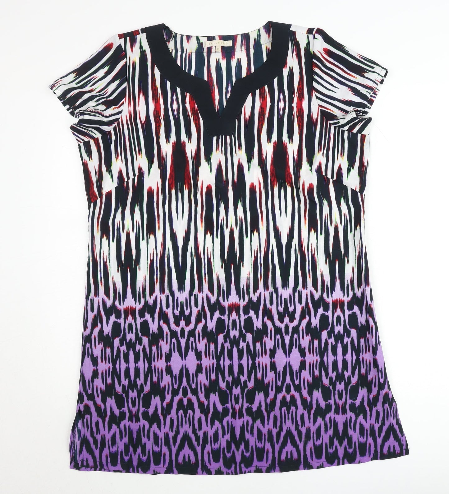 Epilogue Women's Multicoloured Tunic Blouse Size 16 Short Sleeve V-Neck