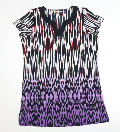 Epilogue Women's Multicoloured Tunic Blouse Size 16 Short Sleeve V-Neck