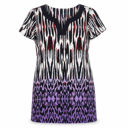 Epilogue Women's Multicoloured Tunic Blouse Size 16 Short Sleeve V-Neck