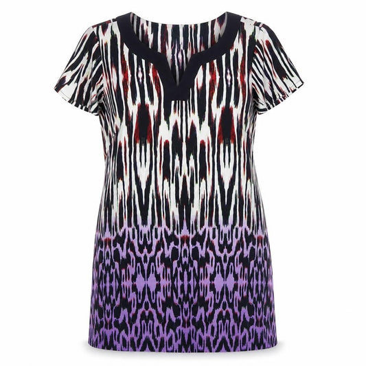 Epilogue Women's Multicoloured Tunic Blouse Size 16 Short Sleeve V-Neck