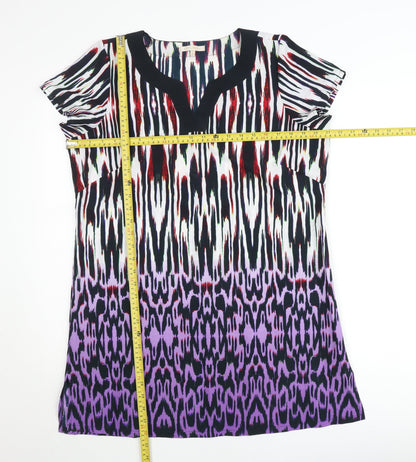 Epilogue Women's Multicoloured Tunic Blouse Size 16 Short Sleeve V-Neck