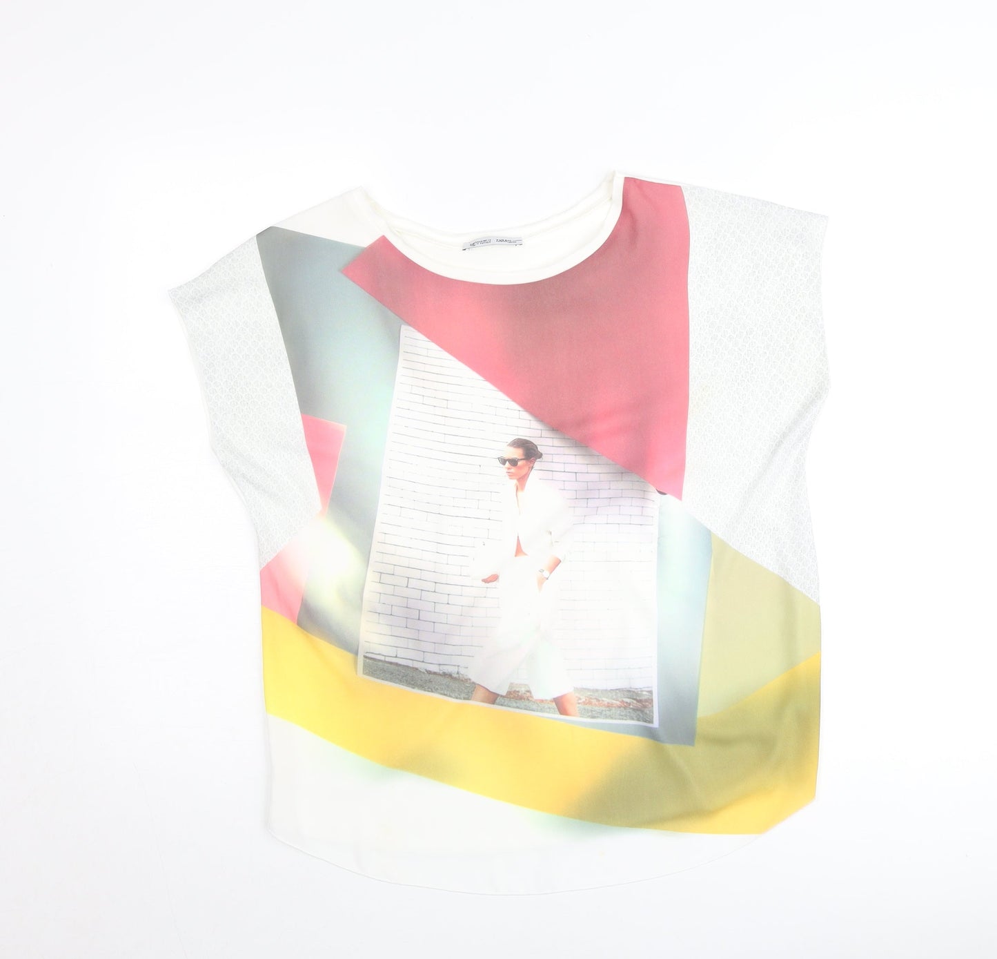 Zara Women Multicoloured Crew Neck Colourblock T-Shirt M