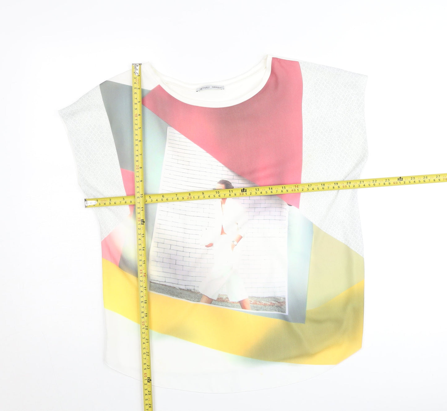 Zara Women Multicoloured Crew Neck Colourblock T-Shirt M
