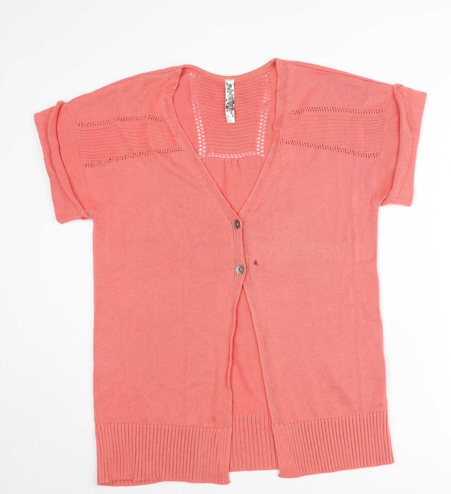 Paco Knits Women Pink Short Sleeve V-Neck Cardigan Size S