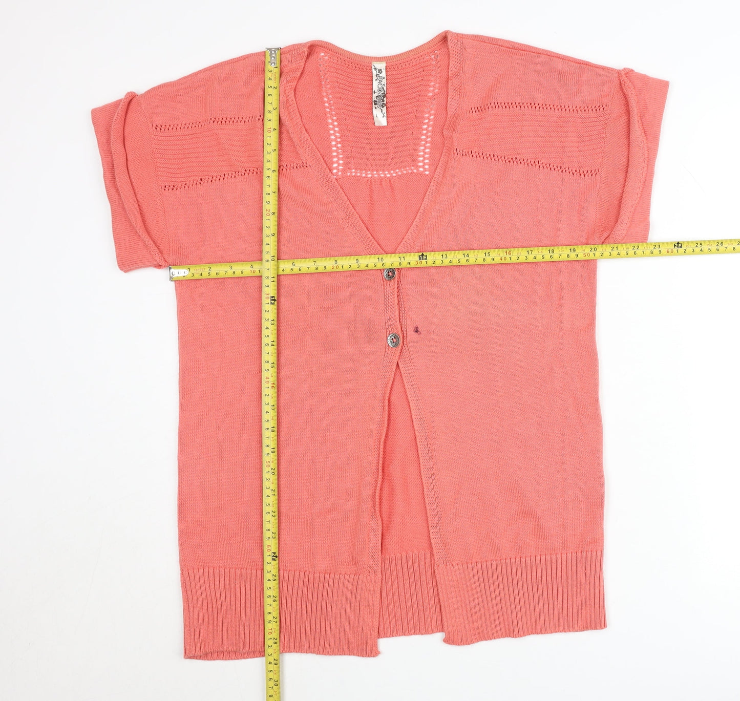 Paco Knits Women Pink Short Sleeve V-Neck Cardigan Size S