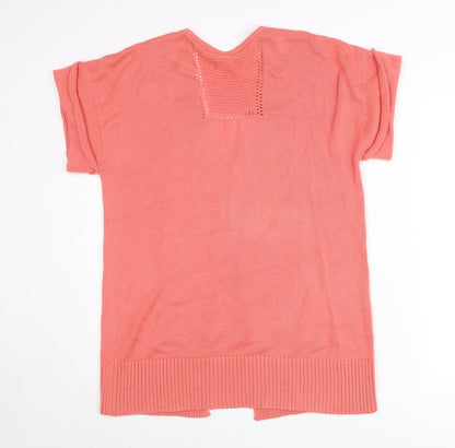 Paco Knits Women Pink Short Sleeve V-Neck Cardigan Size S