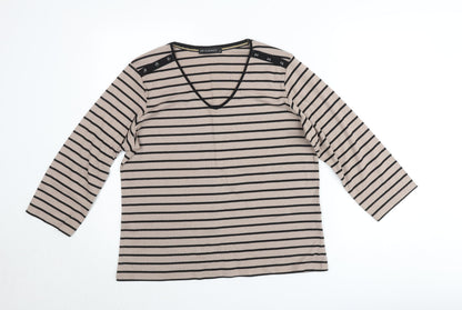 Just Elegance Women’s Beige Black Striped V-Neck 3/4 Sleeve Jumper Size 18