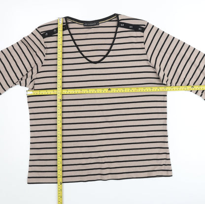 Just Elegance Women’s Beige Black Striped V-Neck 3/4 Sleeve Jumper Size 18