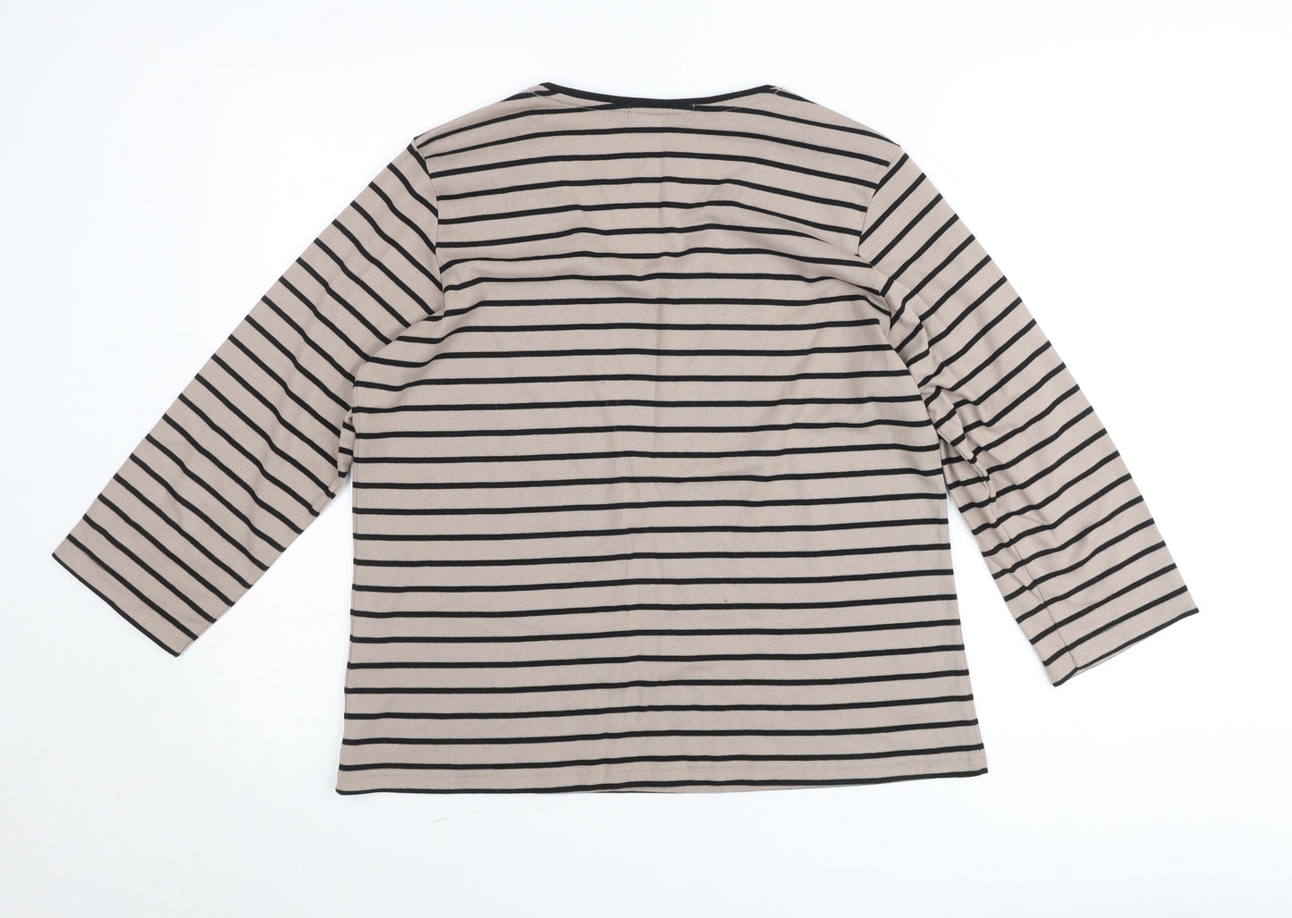 Just Elegance Women’s Beige Black Striped V-Neck 3/4 Sleeve Jumper Size 18