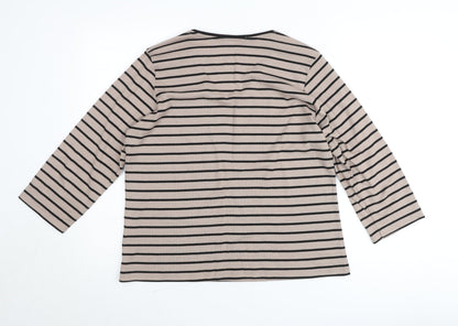 Just Elegance Women’s Beige Black Striped V-Neck 3/4 Sleeve Jumper Size 18