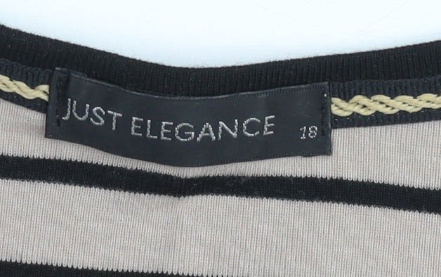 Just Elegance Women’s Beige Black Striped V-Neck 3/4 Sleeve Jumper Size 18