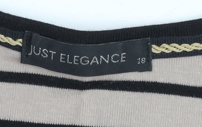 Just Elegance Women’s Beige Black Striped V-Neck 3/4 Sleeve Jumper Size 18