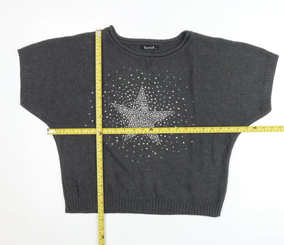 Twist Womens Grey Rhinestone Star Short Sleeve Pullover Jumper Size 14