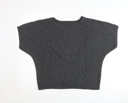 Twist Womens Grey Rhinestone Star Short Sleeve Pullover Jumper Size 14