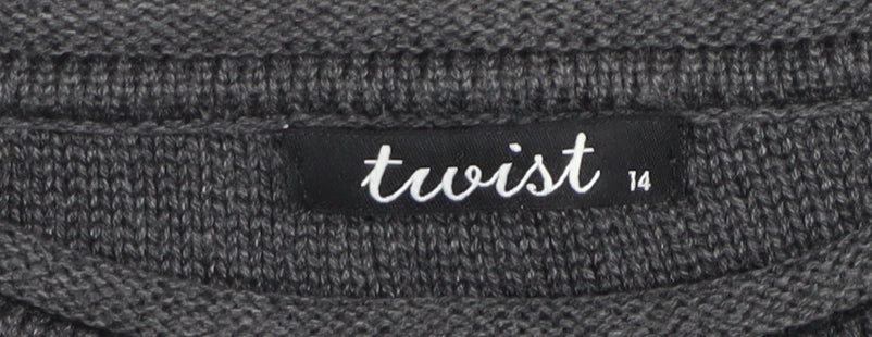 Twist Womens Grey Rhinestone Star Short Sleeve Pullover Jumper Size 14