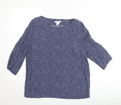 H&M Women Blue Polka Dot 3/4 Sleeve Viscose Blouse Size 8