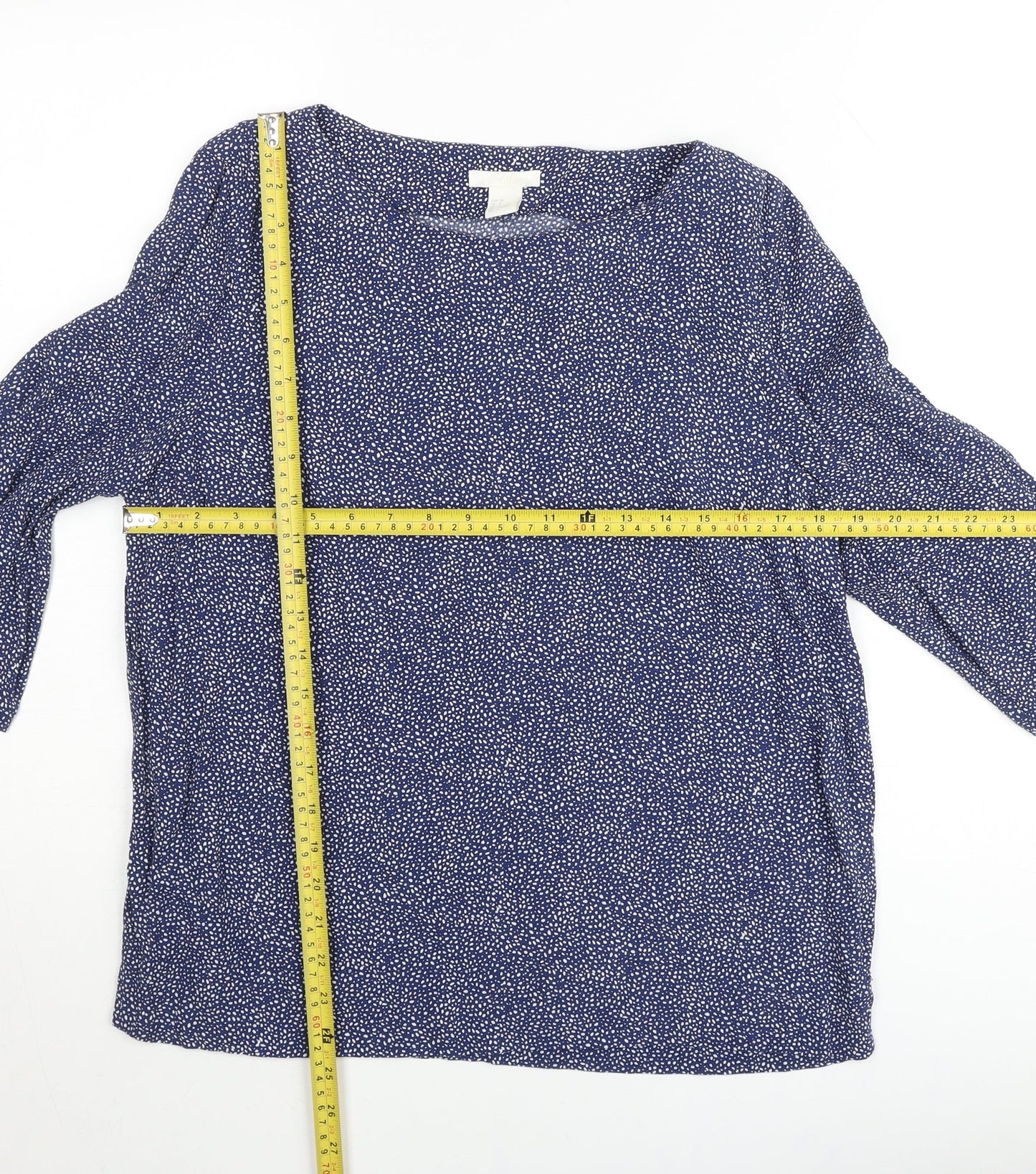 H&M Women Blue Polka Dot 3/4 Sleeve Viscose Blouse Size 8
