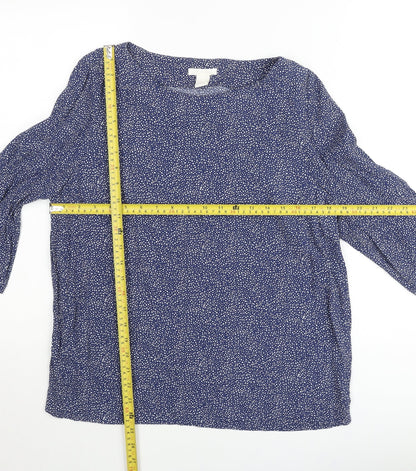 H&M Women Blue Polka Dot 3/4 Sleeve Viscose Blouse Size 8