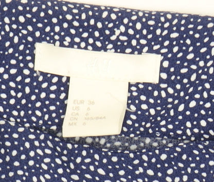 H&M Women Blue Polka Dot 3/4 Sleeve Viscose Blouse Size 8