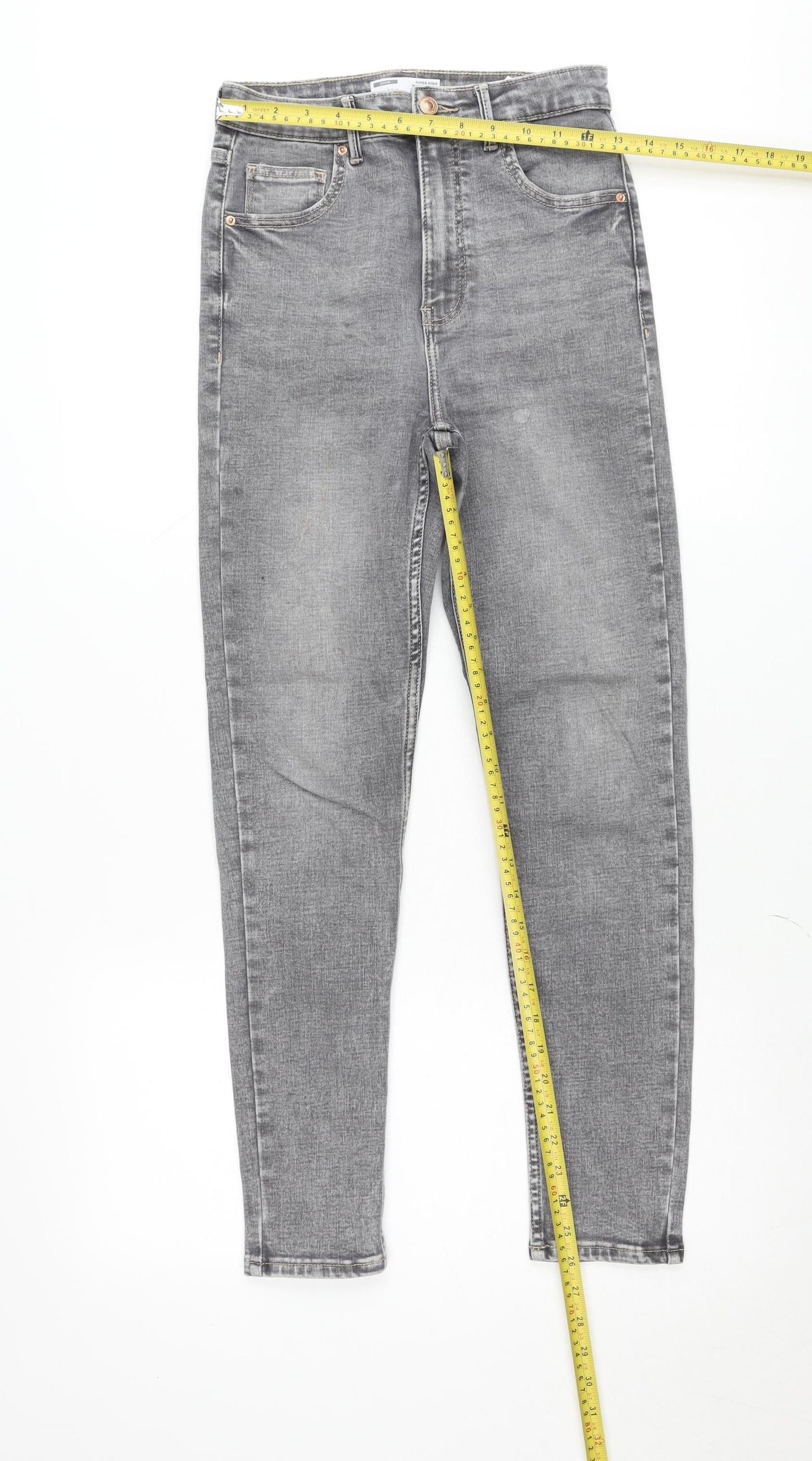 Bershka Women's Grey Super High Waist Skinny Jeans Size 8 Slim Fit
