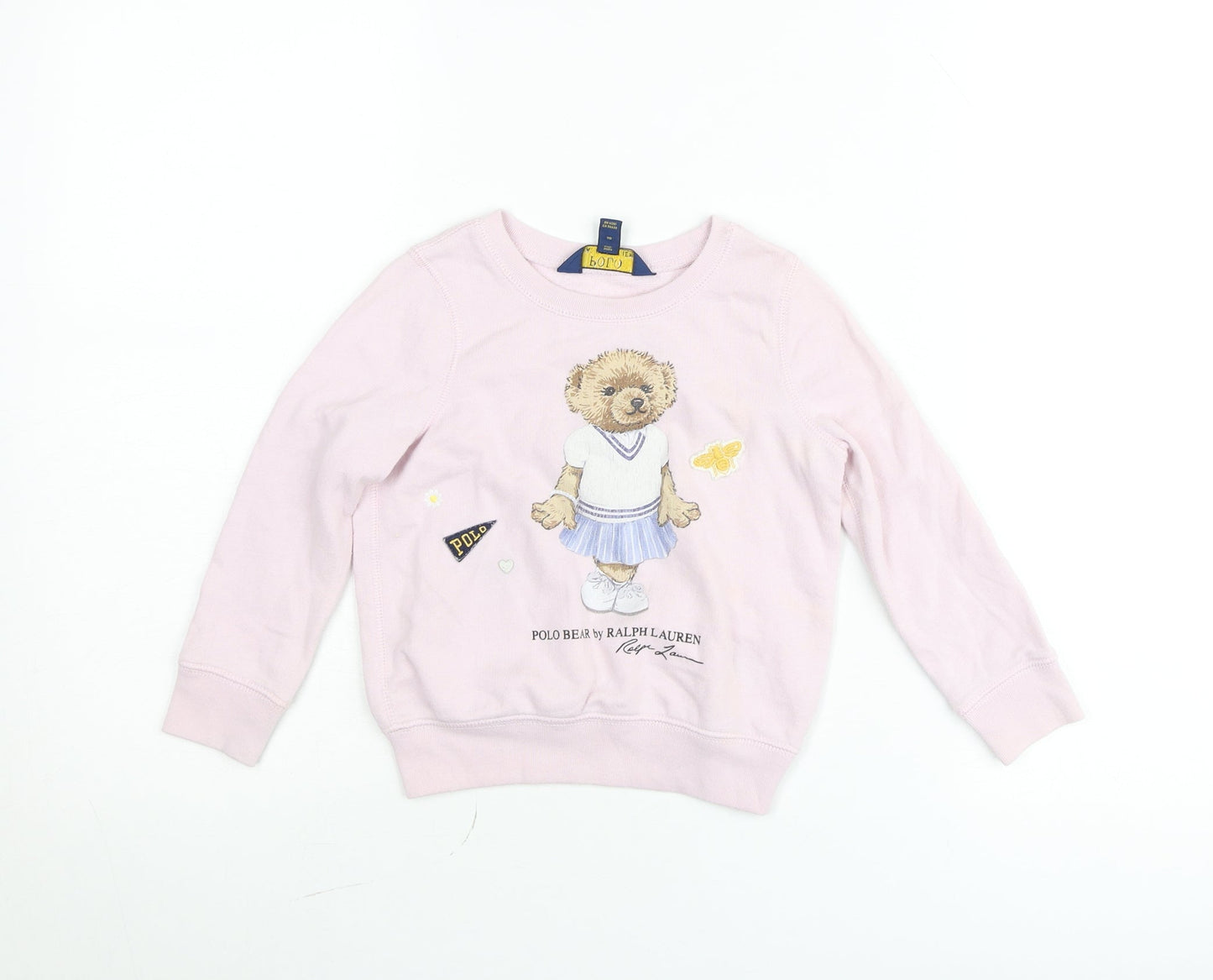 Ralph Lauren Girls Pink Polo Bear Pullover Jumper Size 4 Plus