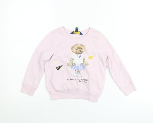 Ralph Lauren Girls Pink Polo Bear Pullover Jumper Size 4 Plus