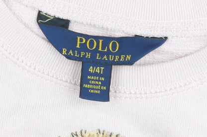 Ralph Lauren Girls Pink Polo Bear Pullover Jumper Size 4 Plus